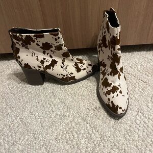 Cow print ankle boots